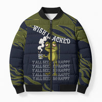 Wish I Lacked Critical Thinking Skills Y'all Seem So Happy Frog Bomber Puffer Jacket Funny Overthinking Meme