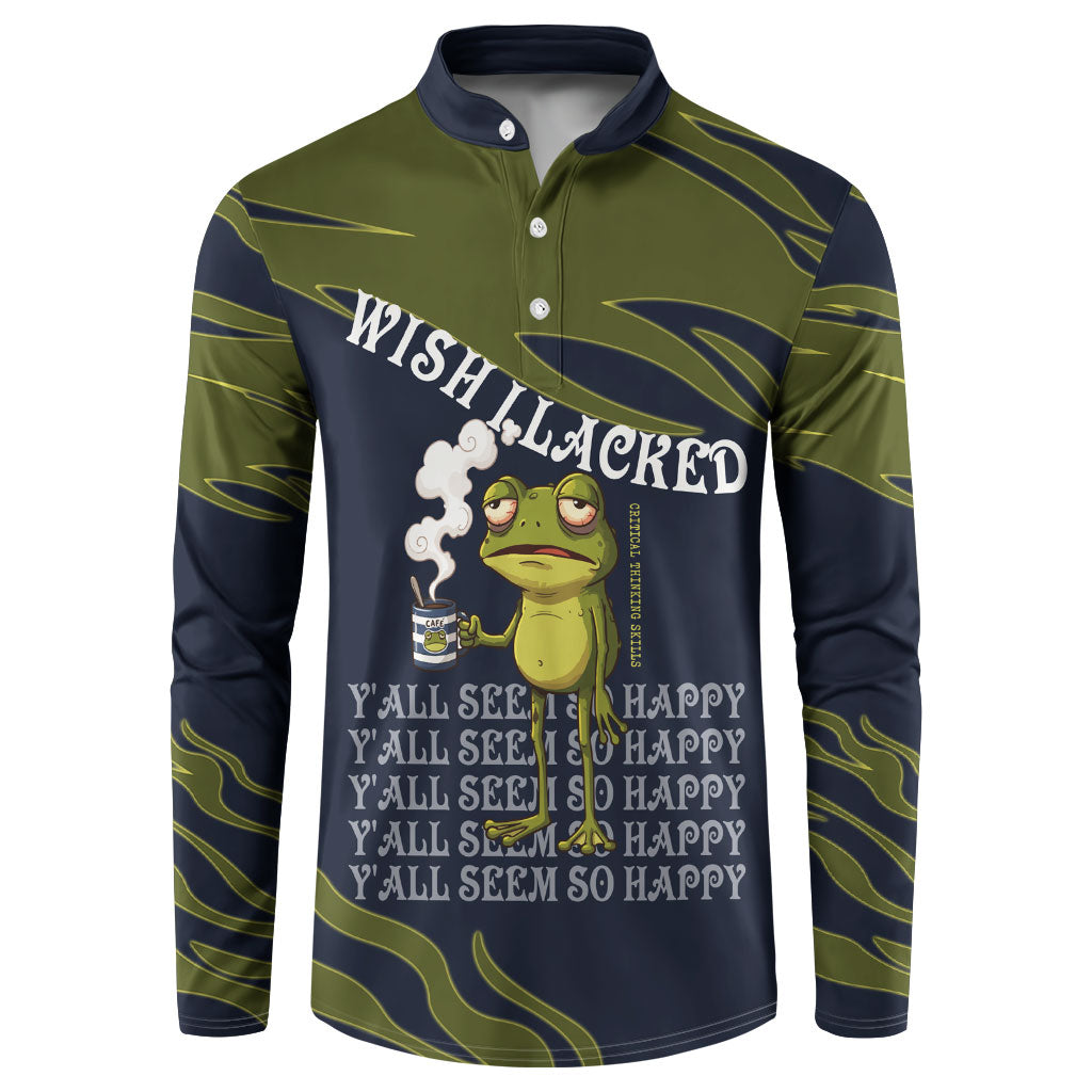 Wish I Lacked Critical Thinking Skills Y'all Seem So Happy Frog Button Sweatshirt Funny Overthinking Meme