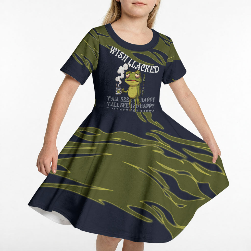Wish I Lacked Critical Thinking Skills Y'all Seem So Happy Frog Kid Short Sleeve Dress Funny Overthinking Meme