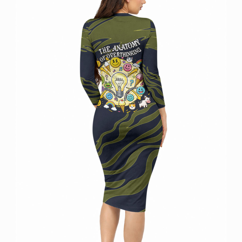 Wish I Lacked Critical Thinking Skills Y'all Seem So Happy Frog Long Sleeve Bodycon Dress Funny Overthinking Meme