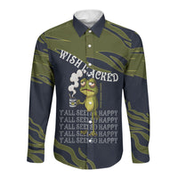 Wish I Lacked Critical Thinking Skills Y'all Seem So Happy Frog Long Sleeve Button Shirt Funny Overthinking Meme