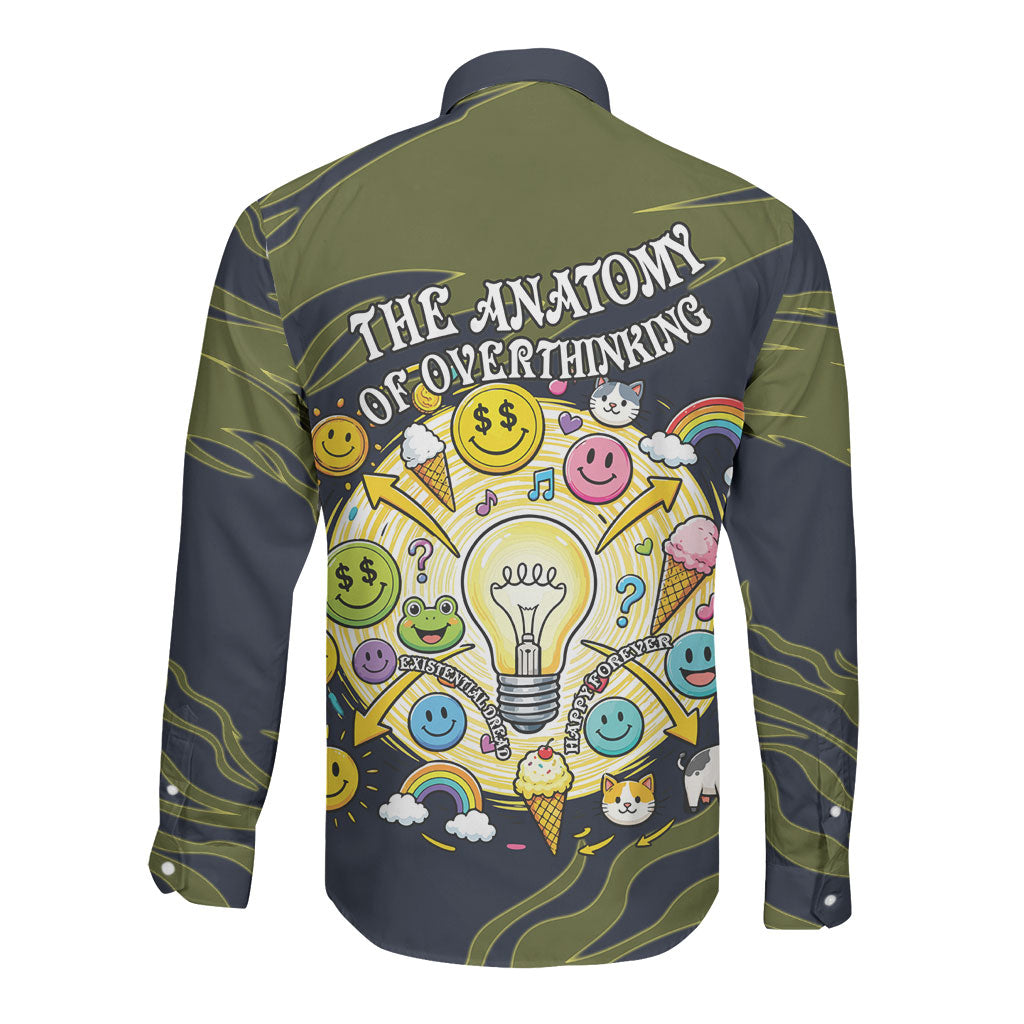 Wish I Lacked Critical Thinking Skills Y'all Seem So Happy Frog Long Sleeve Button Shirt Funny Overthinking Meme