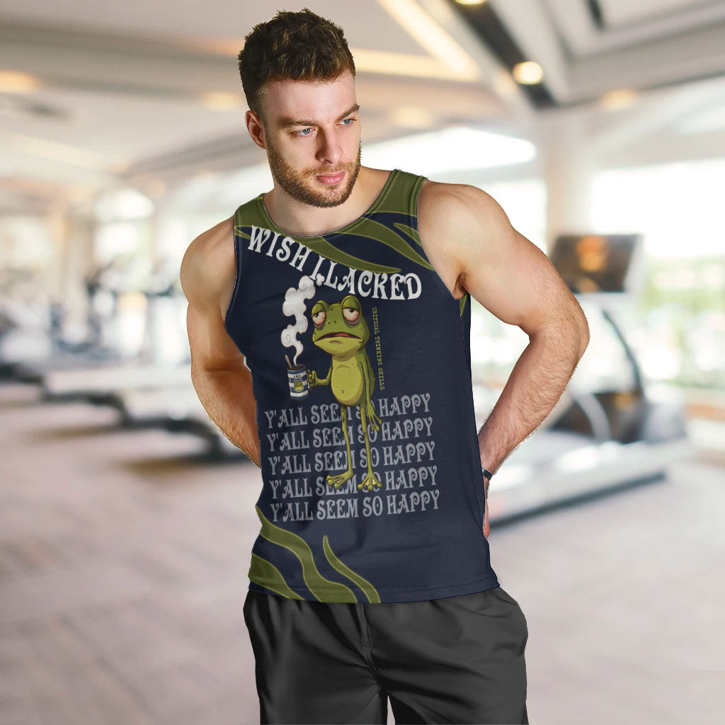 Wish I Lacked Critical Thinking Skills Y'all Seem So Happy Frog Men Tank Top Funny Overthinking Meme