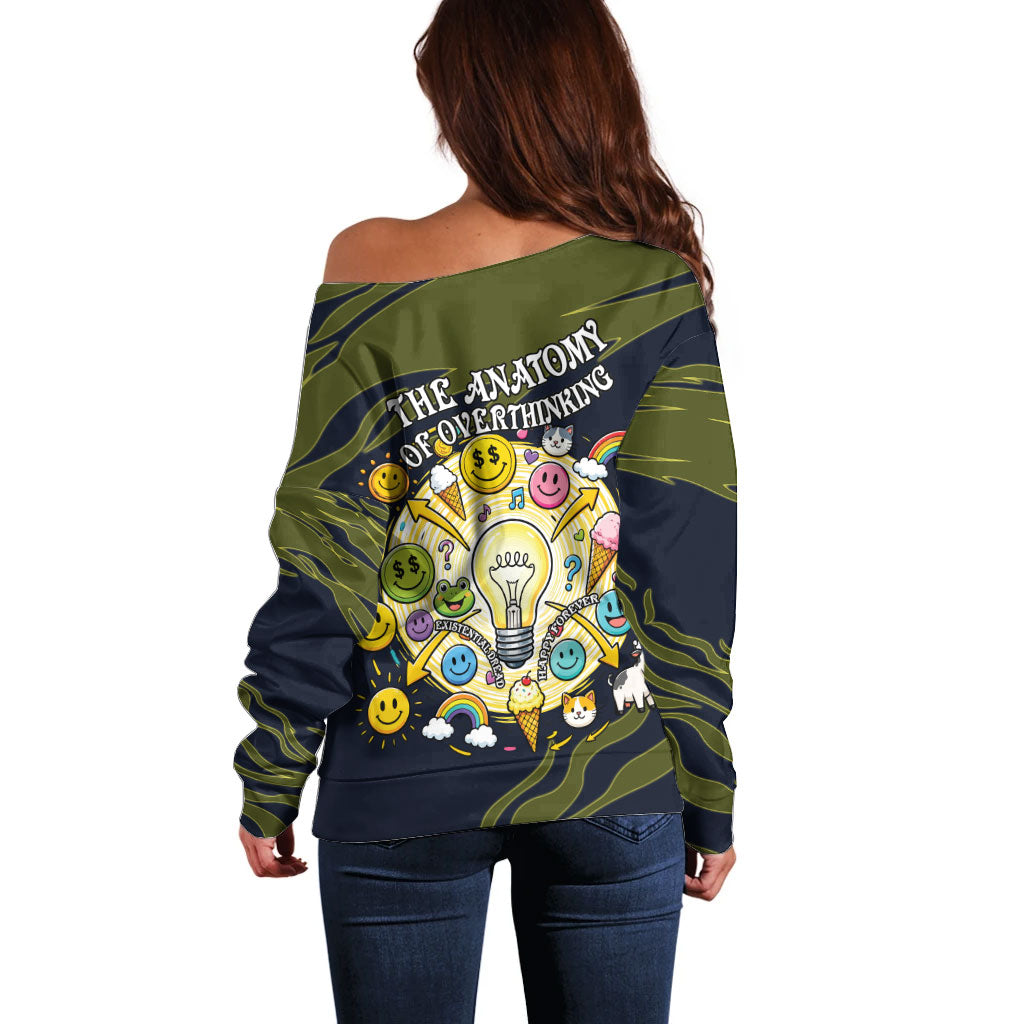 Wish I Lacked Critical Thinking Skills Y'all Seem So Happy Frog Off Shoulder Sweater Funny Overthinking Meme
