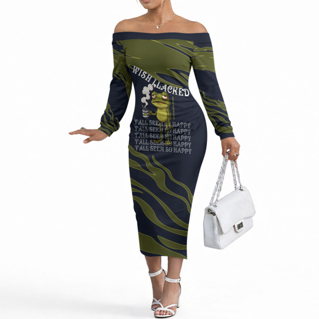Wish I Lacked Critical Thinking Skills Y'all Seem So Happy Frog Off The Shoulder Long Sleeve Dress Funny Overthinking Meme