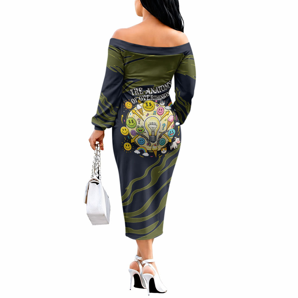 Wish I Lacked Critical Thinking Skills Y'all Seem So Happy Frog Off The Shoulder Long Sleeve Dress Funny Overthinking Meme