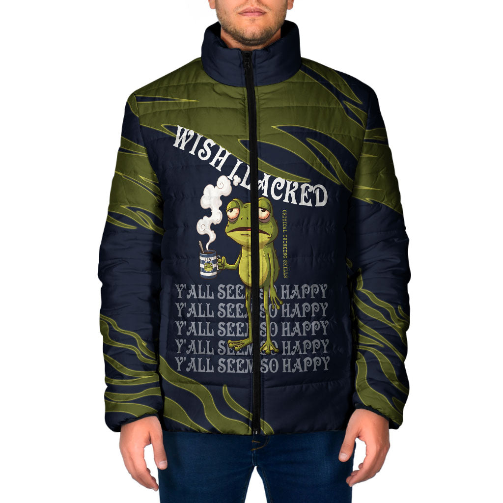 Wish I Lacked Critical Thinking Skills Y'all Seem So Happy Frog Padded Jacket Funny Overthinking Meme