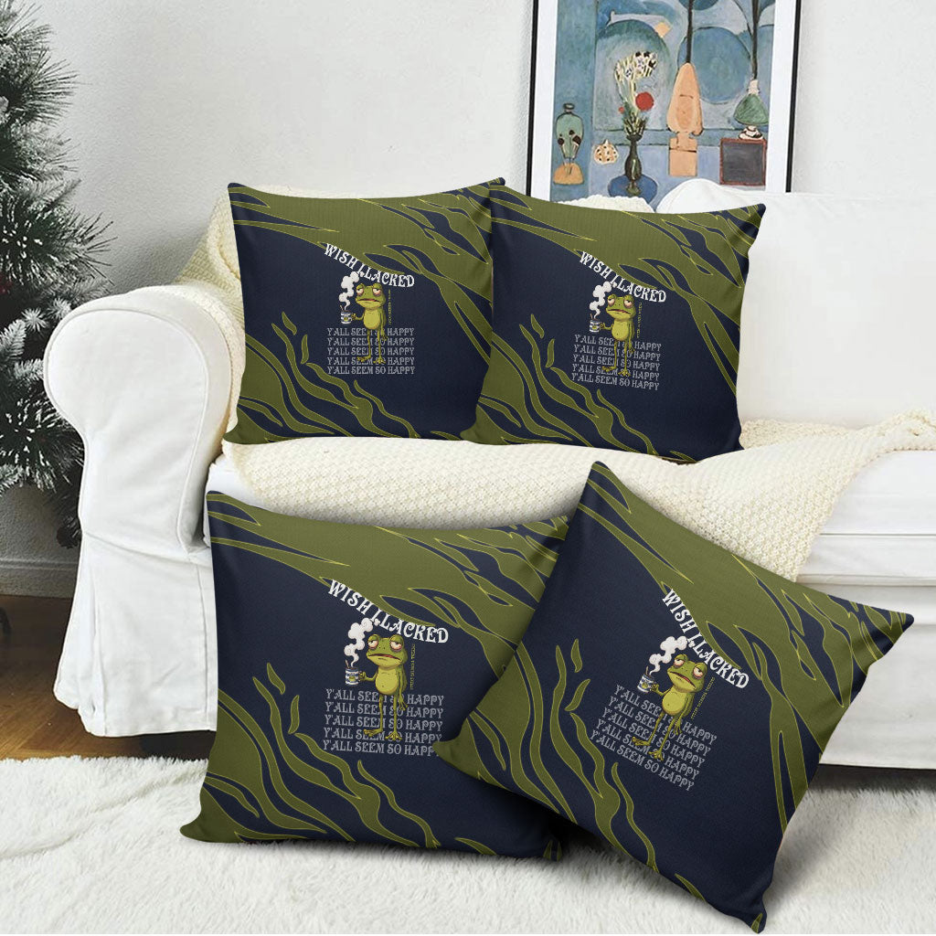 Wish I Lacked Critical Thinking Skills Y'all Seem So Happy Frog Pillow Cover Funny Overthinking Meme
