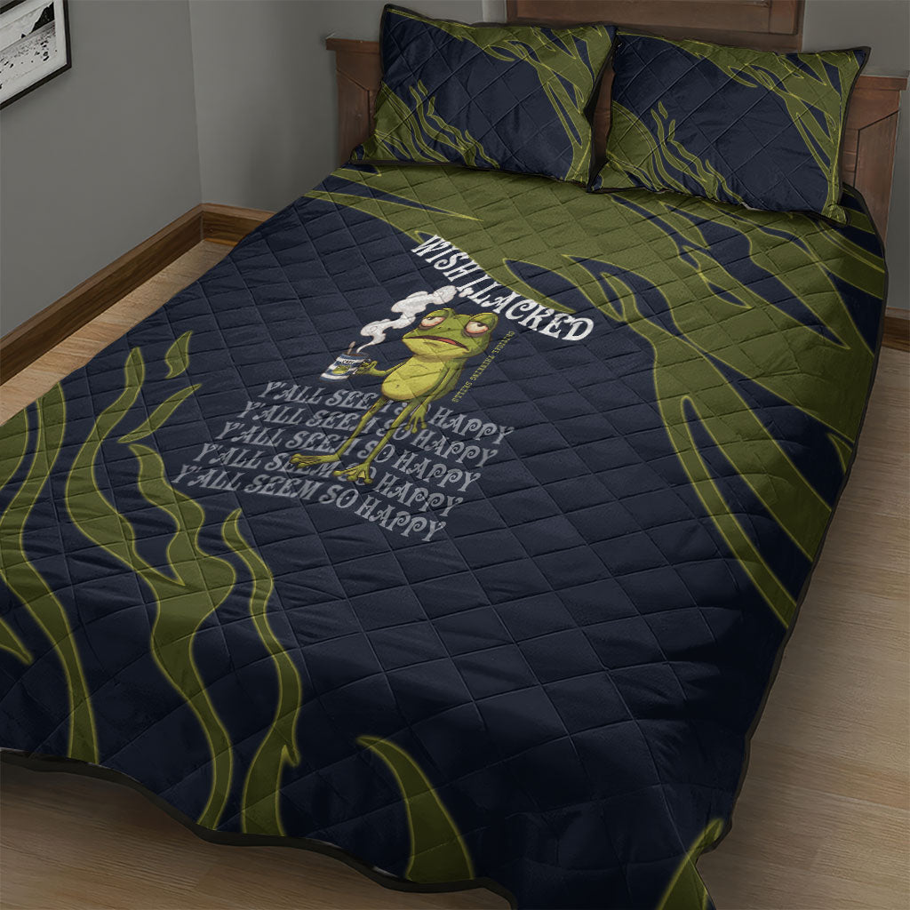 Wish I Lacked Critical Thinking Skills Y'all Seem So Happy Frog Quilt Bed Set Funny Overthinking Meme