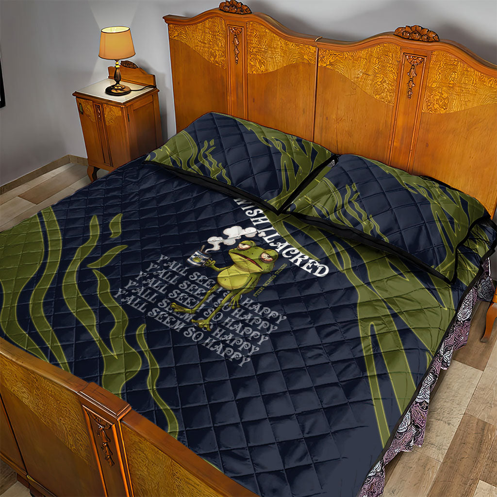 Wish I Lacked Critical Thinking Skills Y'all Seem So Happy Frog Quilt Bed Set Funny Overthinking Meme