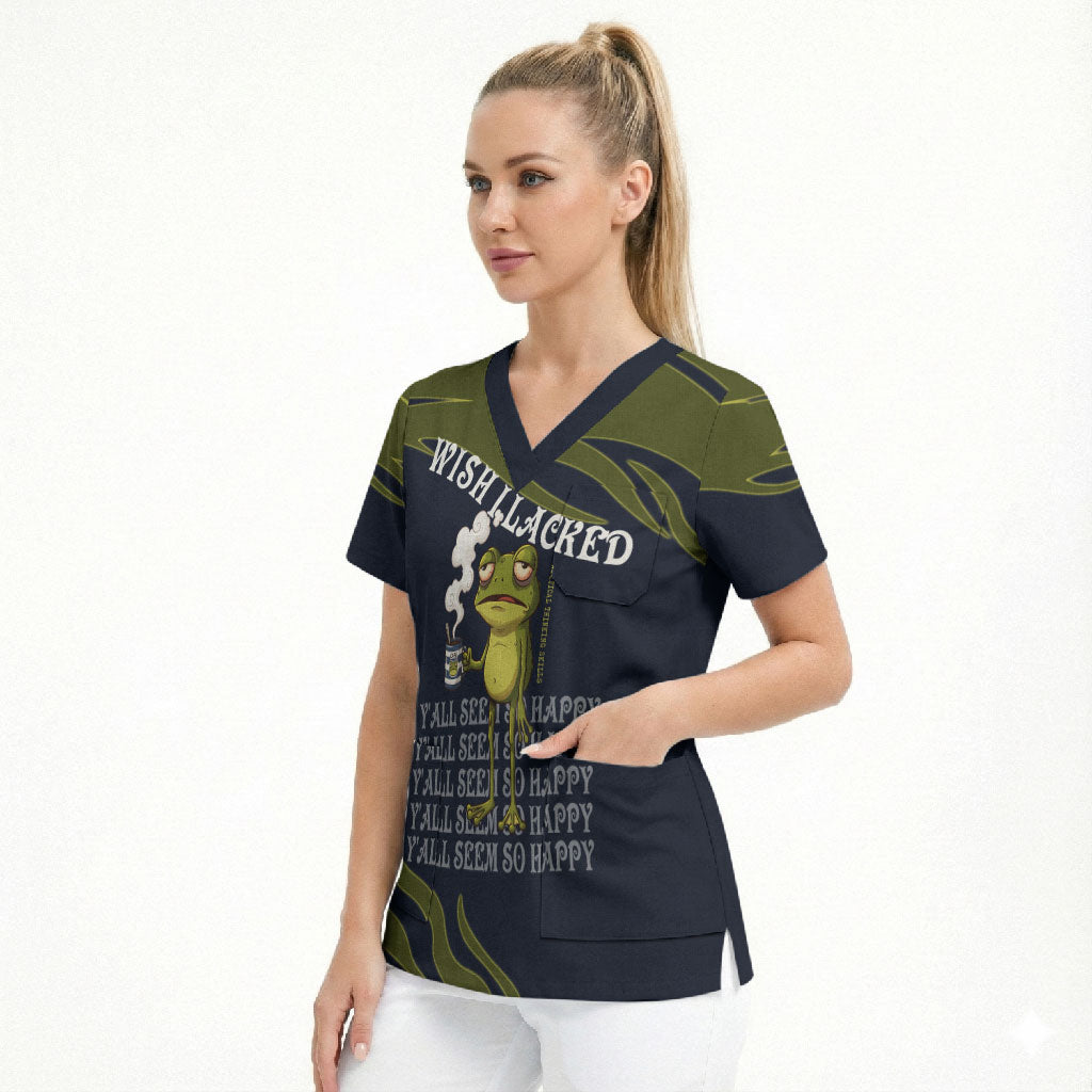 Wish I Lacked Critical Thinking Skills Y'all Seem So Happy Frog Scrub Top Funny Overthinking Meme