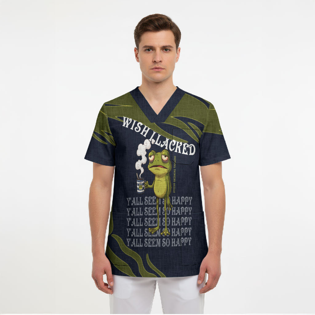 Wish I Lacked Critical Thinking Skills Y'all Seem So Happy Frog Scrub Top Funny Overthinking Meme