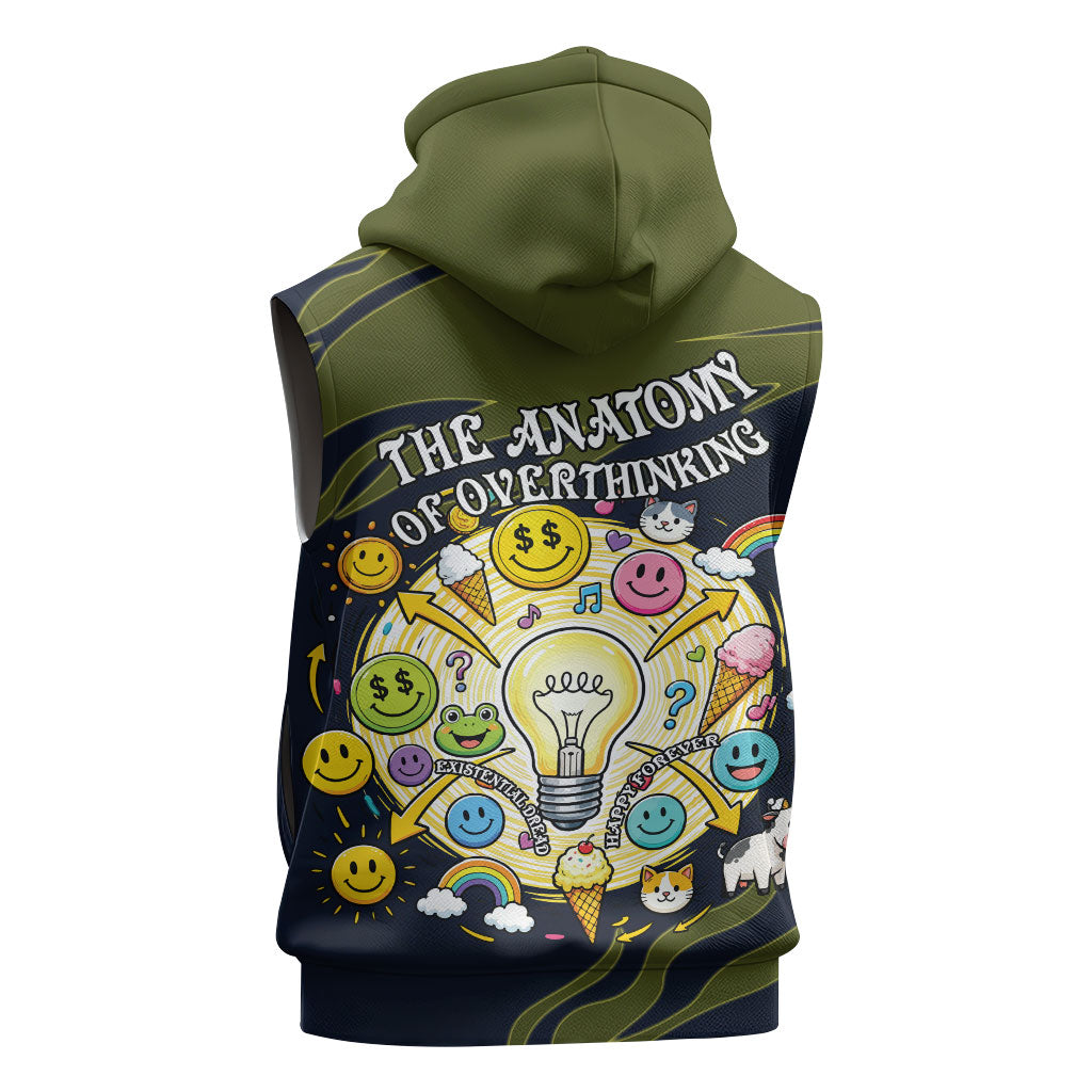 Wish I Lacked Critical Thinking Skills Y'all Seem So Happy Frog Sleeveless Hoodie Funny Overthinking Meme