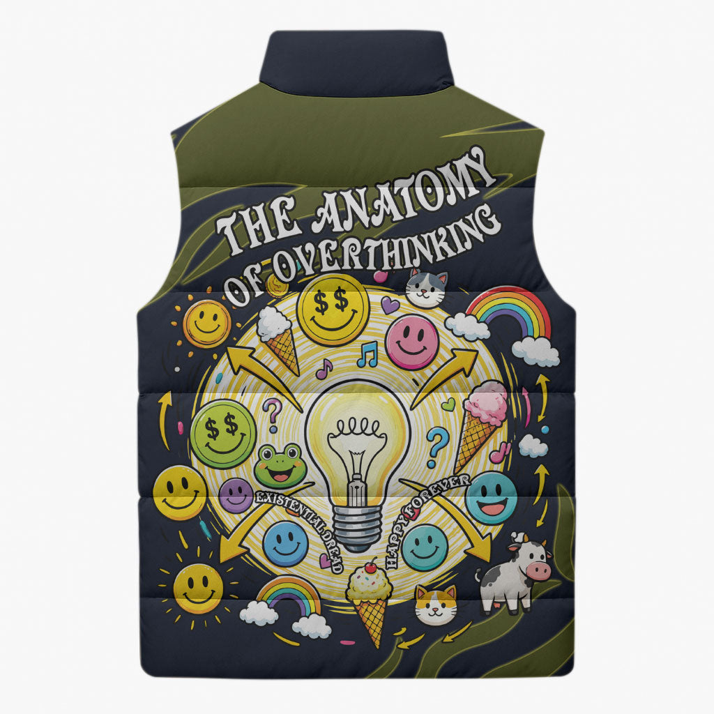 Wish I Lacked Critical Thinking Skills Y'all Seem So Happy Frog Sleeveless Puffer Jacket Funny Overthinking Meme