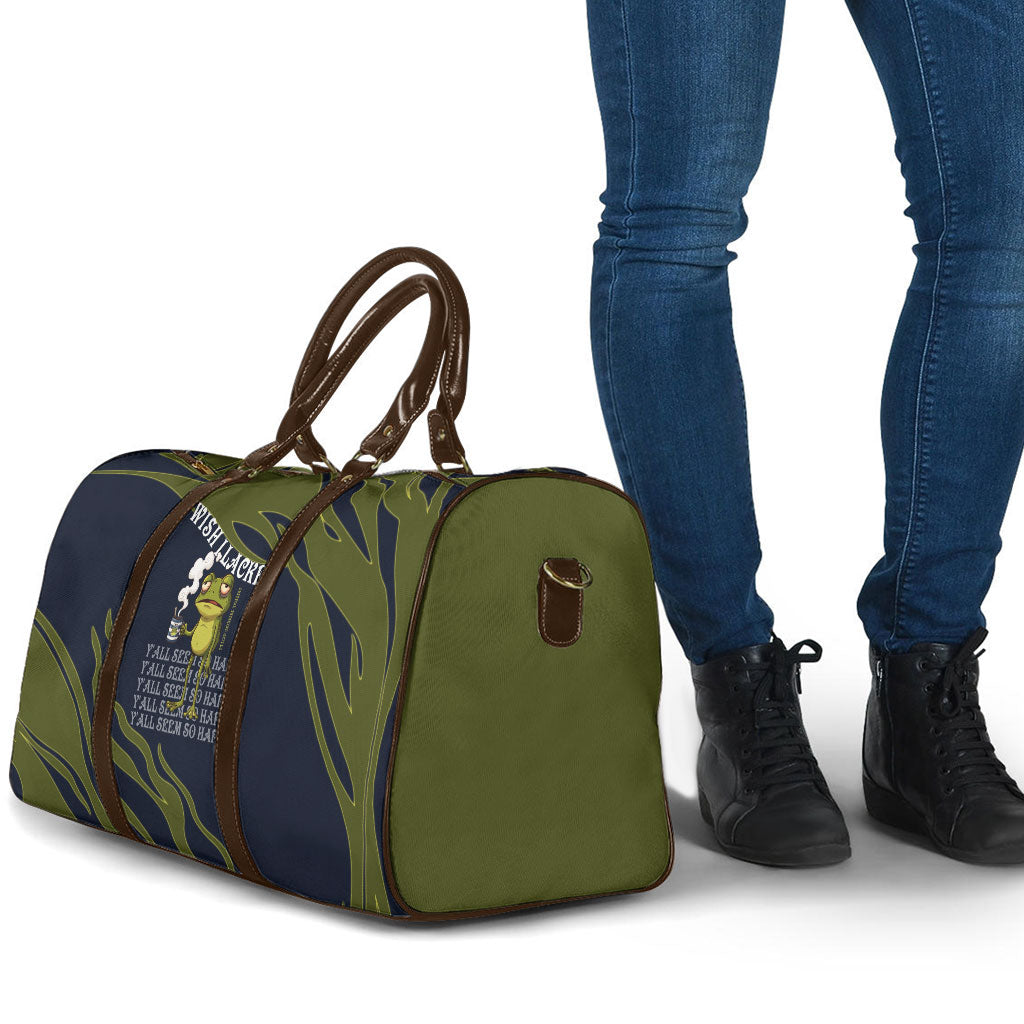 Wish I Lacked Critical Thinking Skills Y'all Seem So Happy Frog Travel Bag Funny Overthinking Meme