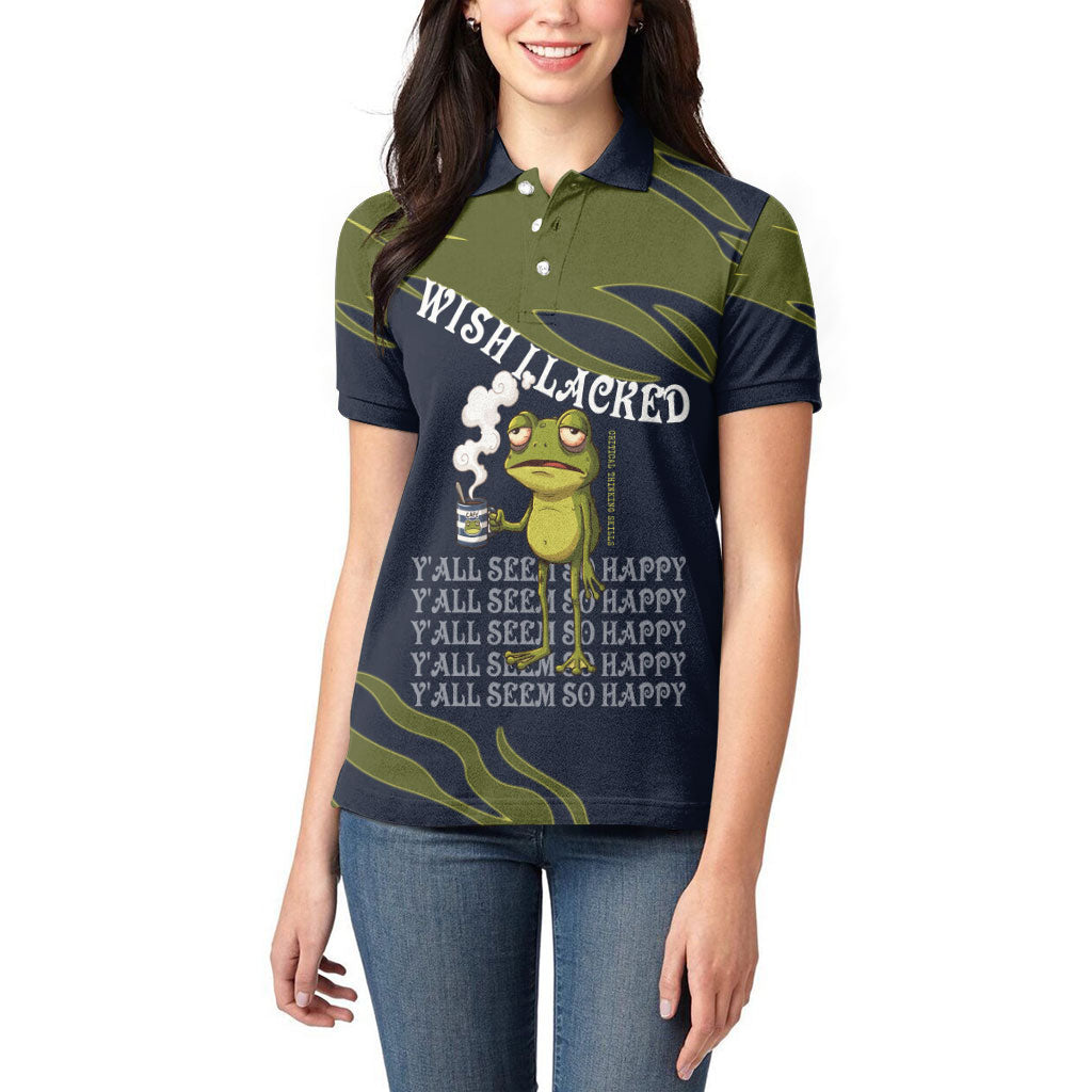 Wish I Lacked Critical Thinking Skills Y'all Seem So Happy Frog Women Polo Shirt Funny Overthinking Meme