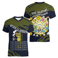 Wish I Lacked Critical Thinking Skills Y'all Seem So Happy Frog Women V-Neck T-Shirt Funny Overthinking Meme