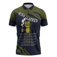 Wish I Lacked Critical Thinking Skills Y'all Seem So Happy Frog Zipper Polo Shirt Funny Overthinking Meme