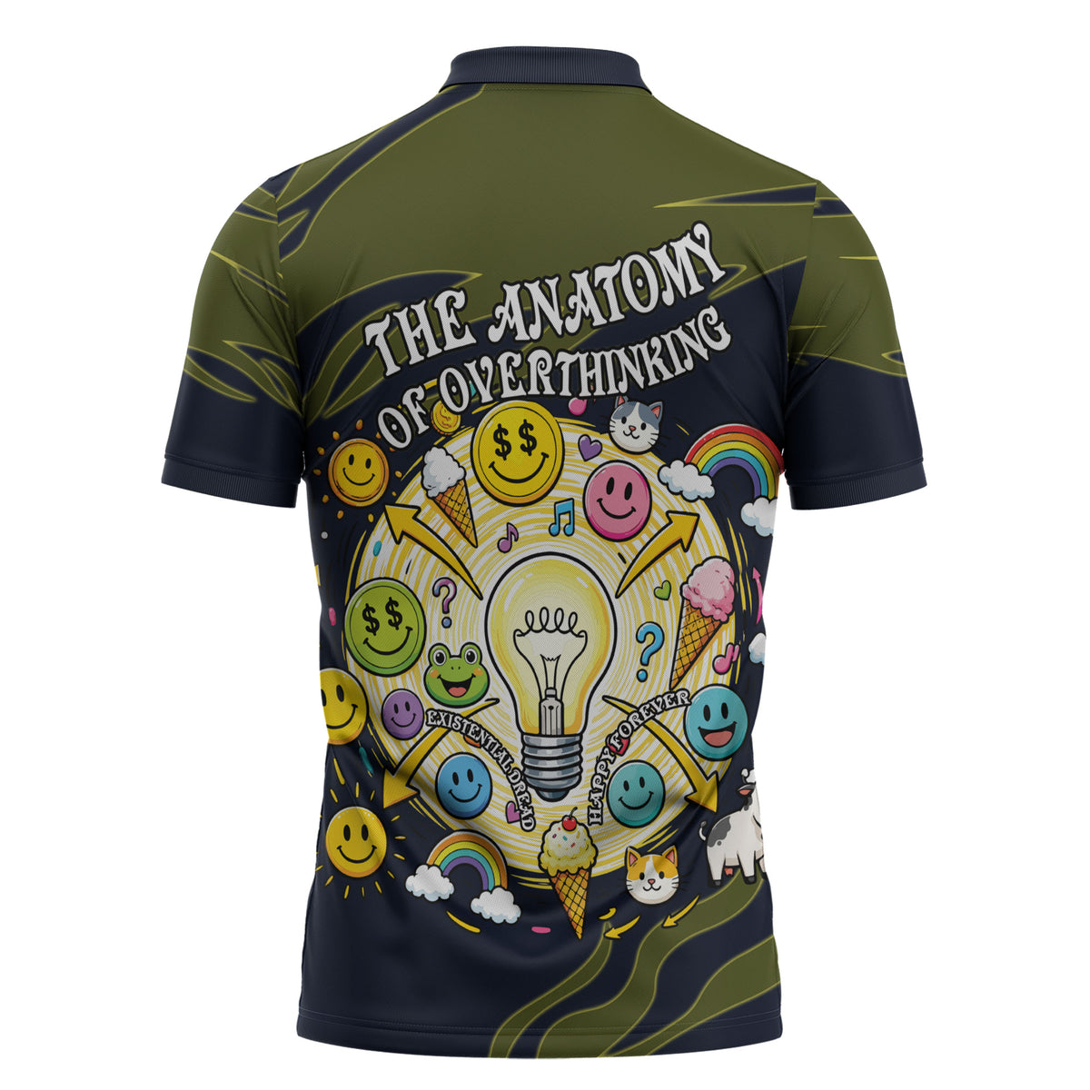 Wish I Lacked Critical Thinking Skills Y'all Seem So Happy Frog Zipper Polo Shirt Funny Overthinking Meme