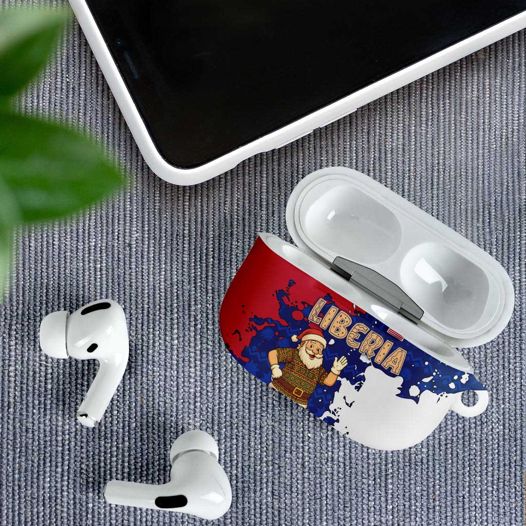 Liberia Christmas AirPods Case with Santa Claus Map Graphic and Red Blue Festive - Wonder Print Shop