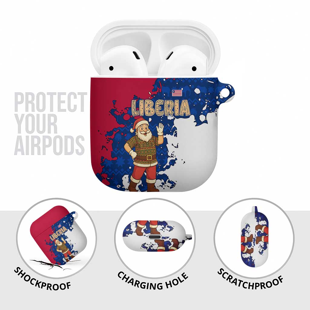 Liberia Christmas AirPods Case with Santa Claus Map Graphic and Red Blue Festive - Wonder Print Shop