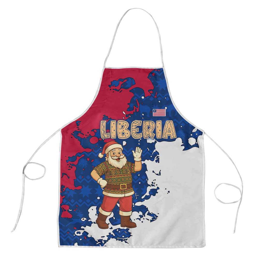 Liberia Christmas Apron with Santa Claus Map Graphic and Red Blue Festive - Wonder Print Shop