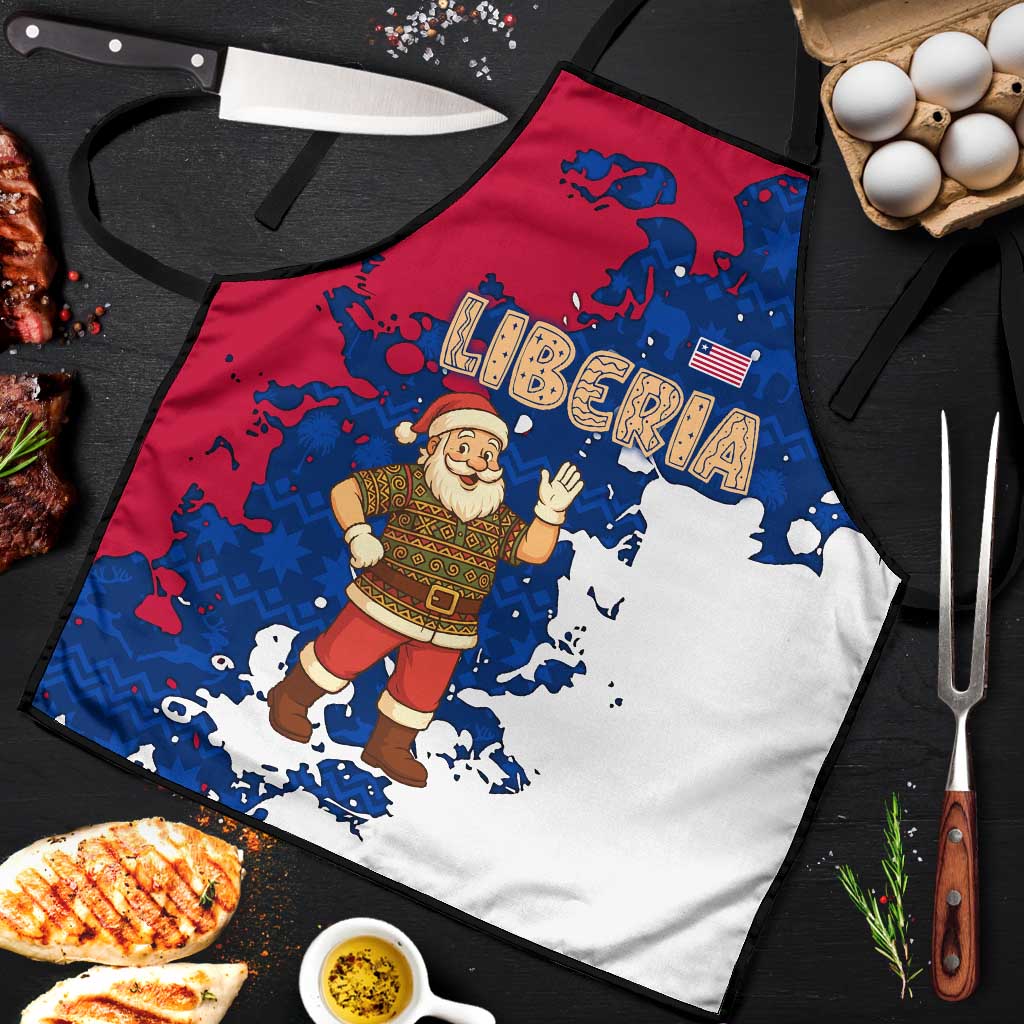 Liberia Christmas Apron with Santa Claus Map Graphic and Red Blue Festive - Wonder Print Shop