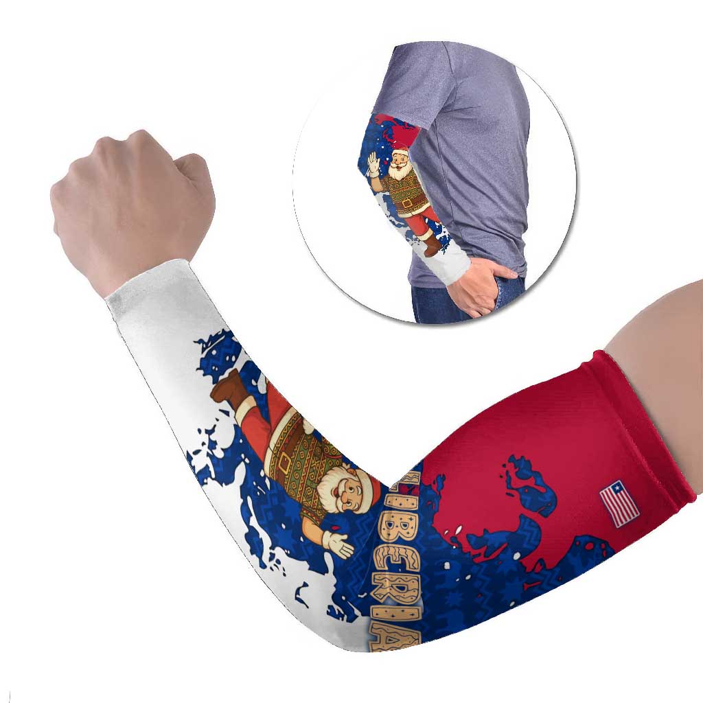 Liberia Christmas Arm Sleeves with Santa Claus Map Graphic and Red Blue Festive - Wonder Print Shop
