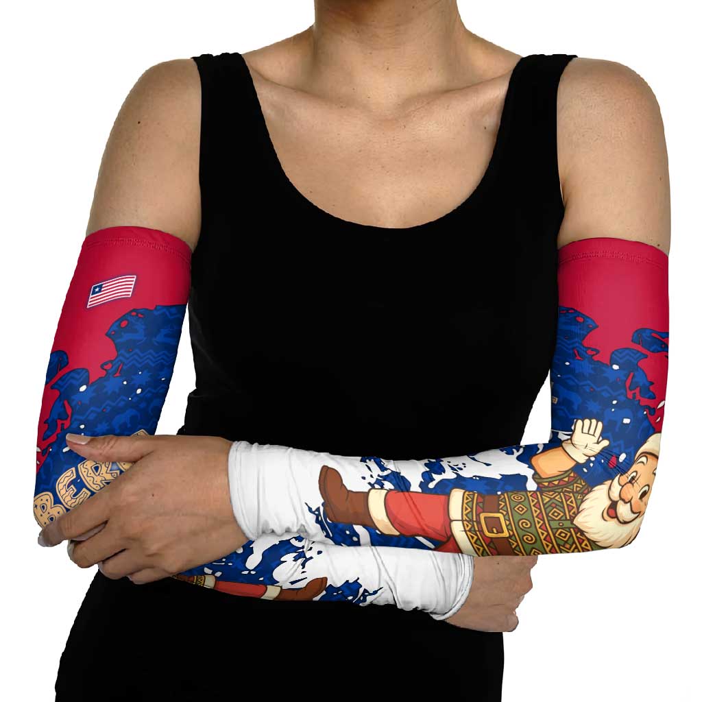 Liberia Christmas Arm Sleeves with Santa Claus Map Graphic and Red Blue Festive - Wonder Print Shop