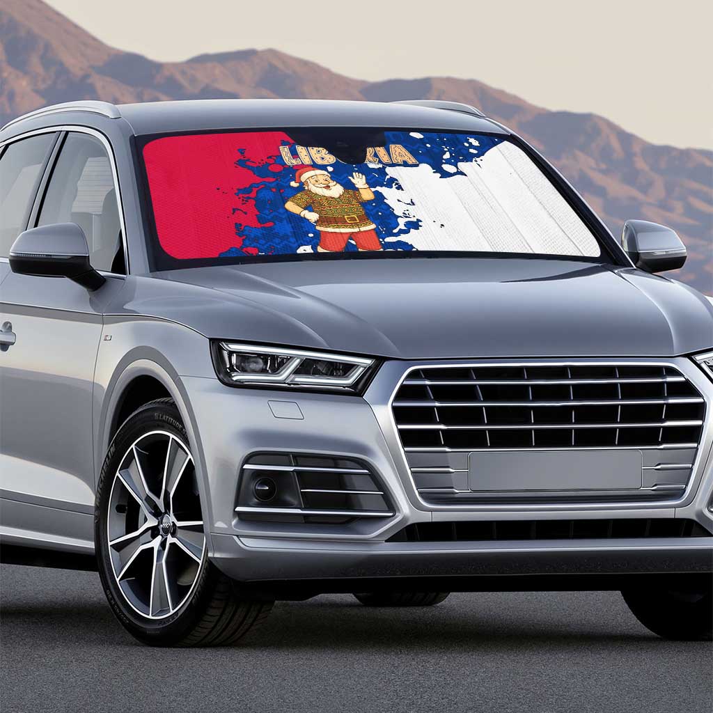 Liberia Christmas Auto Sun Shade with Santa Claus Map Graphic and Red Blue Festive - Wonder Print Shop