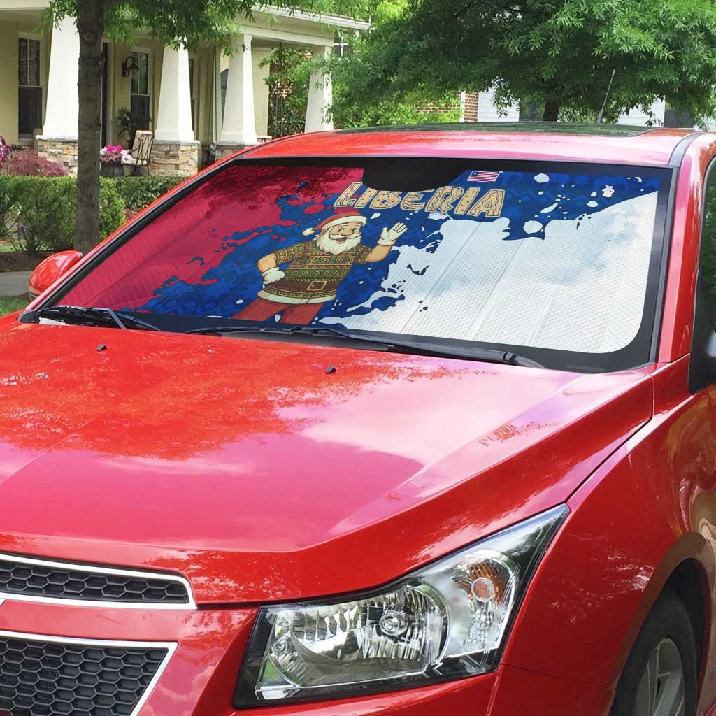 Liberia Christmas Auto Sun Shade with Santa Claus Map Graphic and Red Blue Festive - Wonder Print Shop