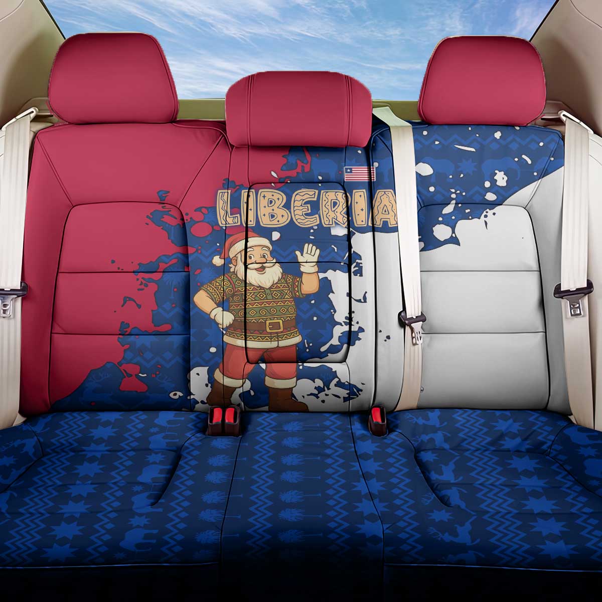 Liberia Christmas Back Car Seat Cover with Santa Claus Map Graphic and Red Blue Festive - Wonder Print Shop