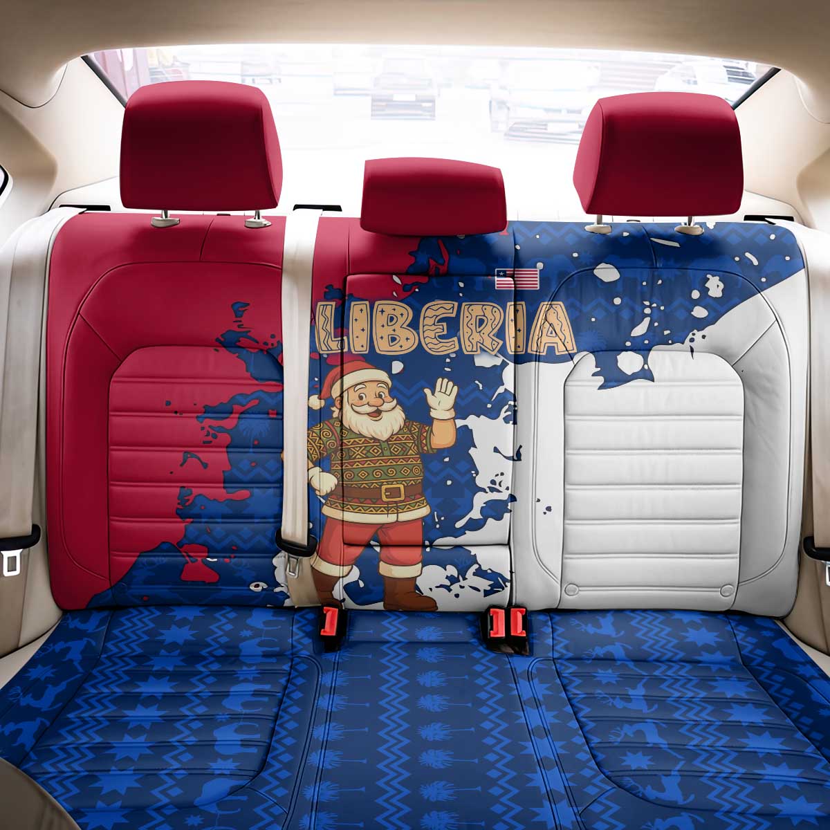Liberia Christmas Back Car Seat Cover with Santa Claus Map Graphic and Red Blue Festive - Wonder Print Shop