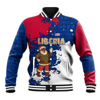 Liberia Christmas Baseball Jacket with Santa Claus Map Graphic and Red Blue Festive - Wonder Print Shop