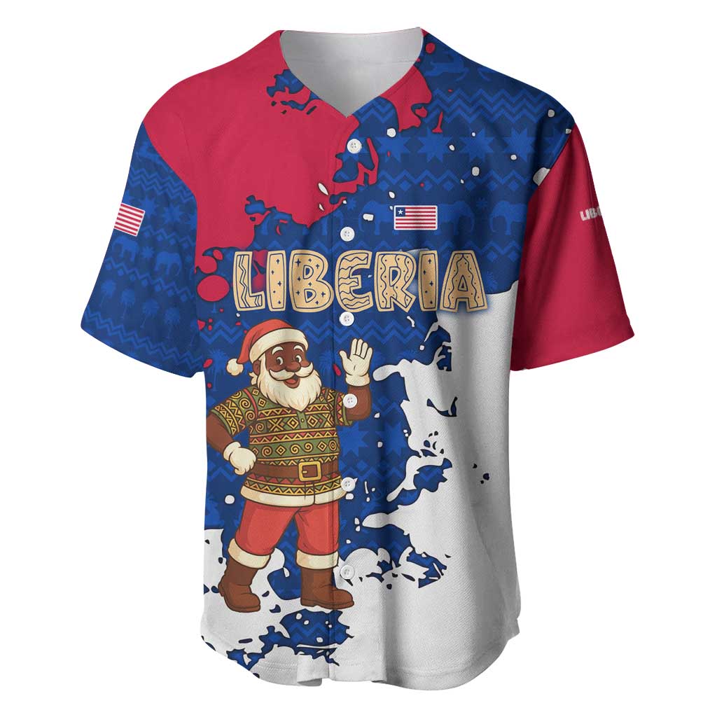 Liberia Christmas Baseball Jersey with Santa Claus Map Graphic and Red Blue Festive - Wonder Print Shop
