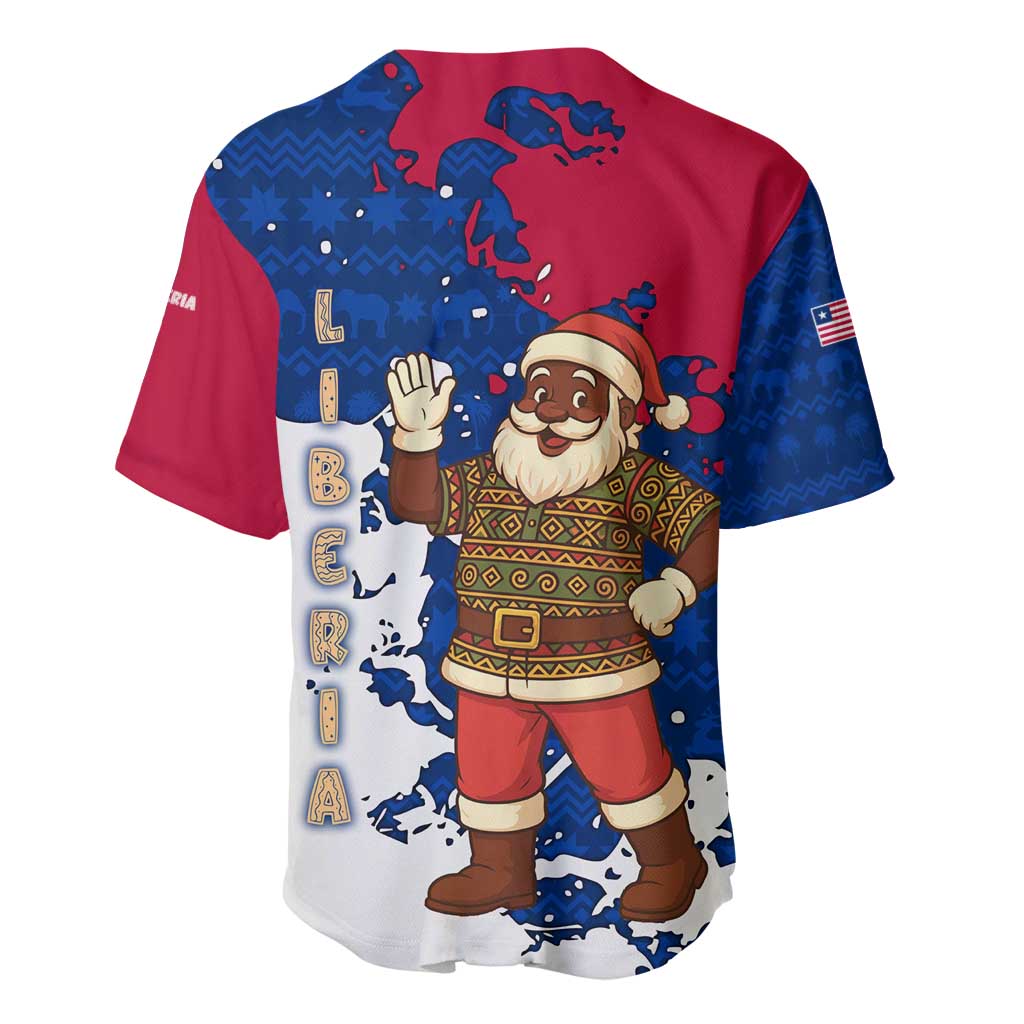 Liberia Christmas Baseball Jersey with Santa Claus Map Graphic and Red Blue Festive - Wonder Print Shop