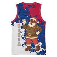 Liberia Christmas Basketball Jersey with Santa Claus Map Graphic and Red Blue Festive - Wonder Print Shop