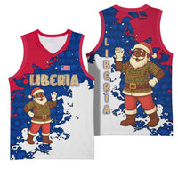 Liberia Christmas Basketball Jersey with Santa Claus Map Graphic and Red Blue Festive - Wonder Print Shop