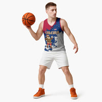 Liberia Christmas Basketball Jersey with Santa Claus Map Graphic and Red Blue Festive - Wonder Print Shop