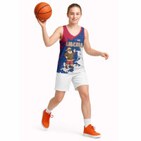 Liberia Christmas Basketball Jersey with Santa Claus Map Graphic and Red Blue Festive - Wonder Print Shop