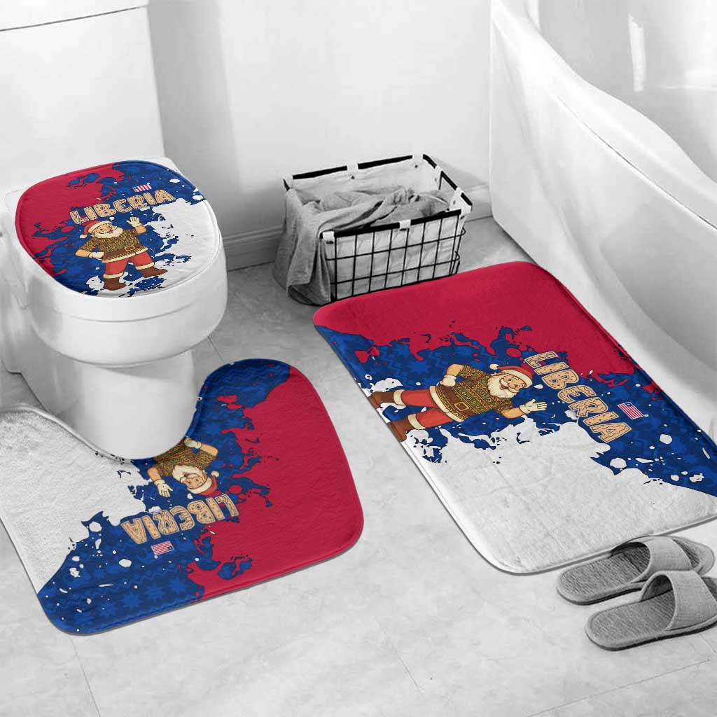 Liberia Christmas Bathroom Set with Santa Claus Map Graphic and Red Blue Festive - Wonder Print Shop