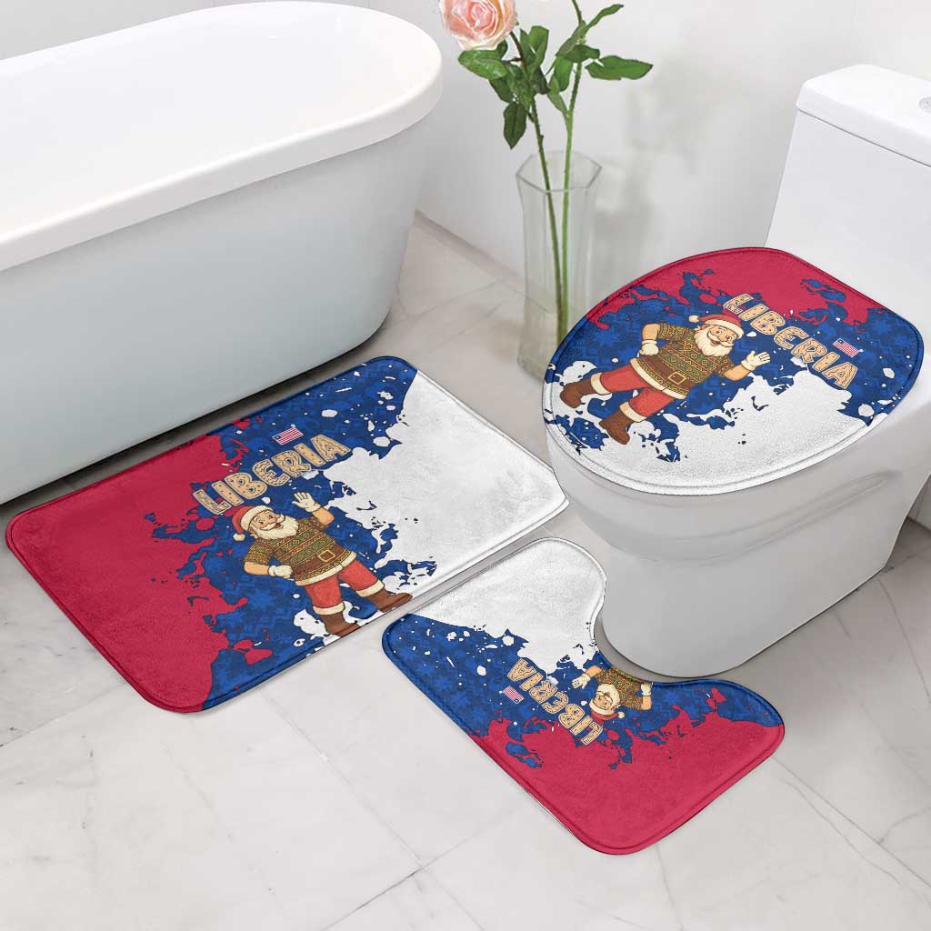 Liberia Christmas Bathroom Set with Santa Claus Map Graphic and Red Blue Festive - Wonder Print Shop
