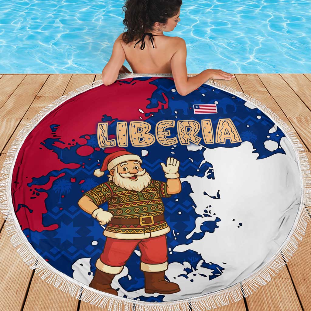 Liberia Christmas Beach Blanket with Santa Claus Map Graphic and Red Blue Festive - Wonder Print Shop