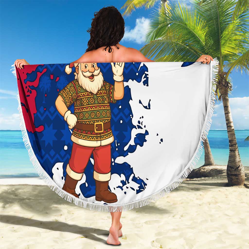 Liberia Christmas Beach Blanket with Santa Claus Map Graphic and Red Blue Festive - Wonder Print Shop