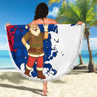Liberia Christmas Beach Blanket with Santa Claus Map Graphic and Red Blue Festive - Wonder Print Shop