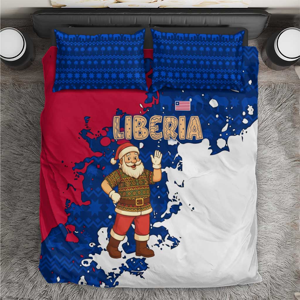 Liberia Christmas Bedding Set with Santa Claus Map Graphic and Red Blue Festive - Wonder Print Shop