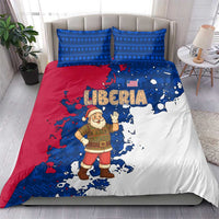 Liberia Christmas Bedding Set with Santa Claus Map Graphic and Red Blue Festive - Wonder Print Shop