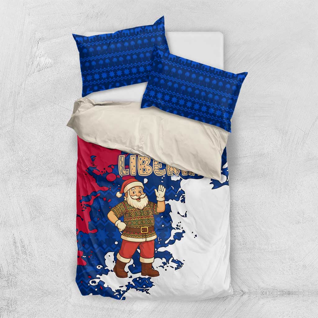 Liberia Christmas Bedding Set with Santa Claus Map Graphic and Red Blue Festive - Wonder Print Shop