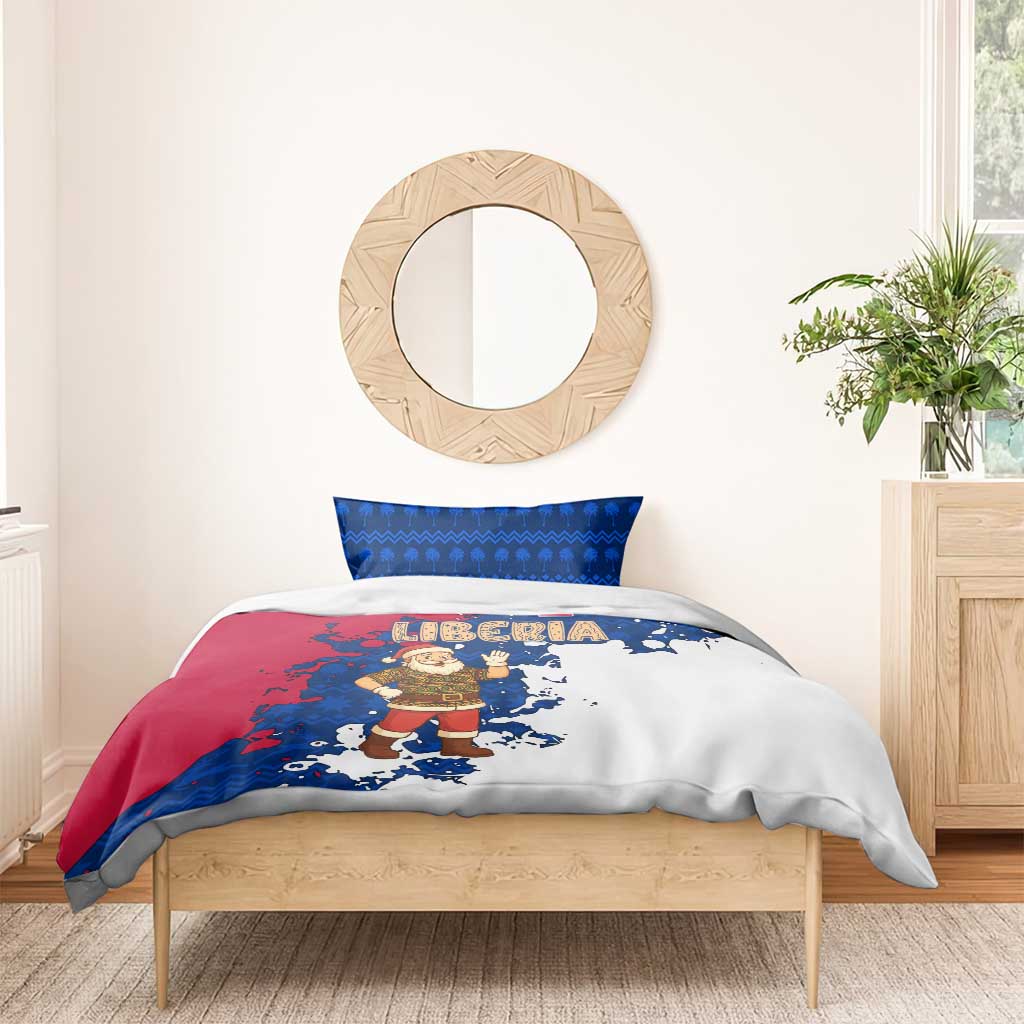 Liberia Christmas Bedding Set with Santa Claus Map Graphic and Red Blue Festive - Wonder Print Shop