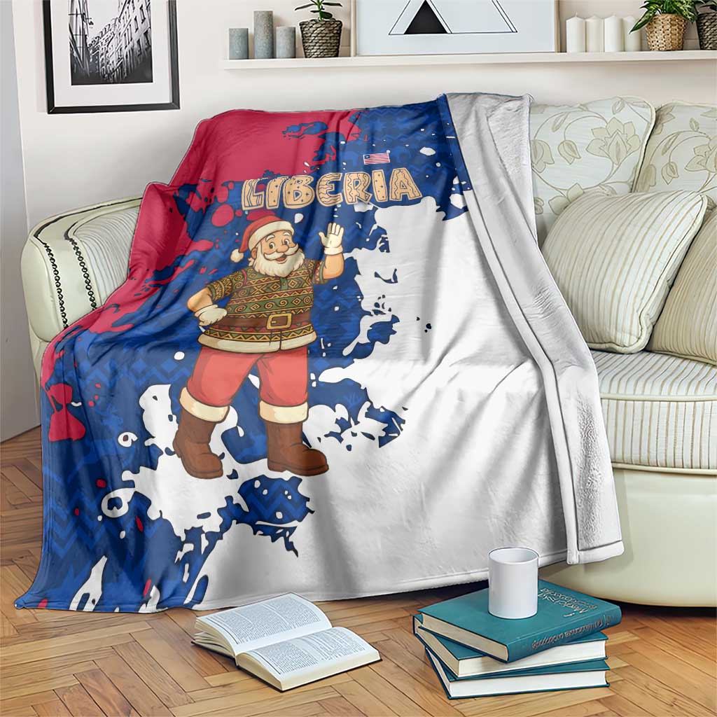 Liberia Christmas Blanket with Santa Claus Map Graphic and Red Blue Festive - Wonder Print Shop